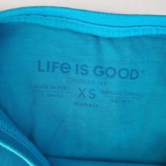 Women's LIFE IS GOOD XS Extra Small Teal Crusher Tee‎ "Soak It In" Back Graphic - Picture 3 of 7